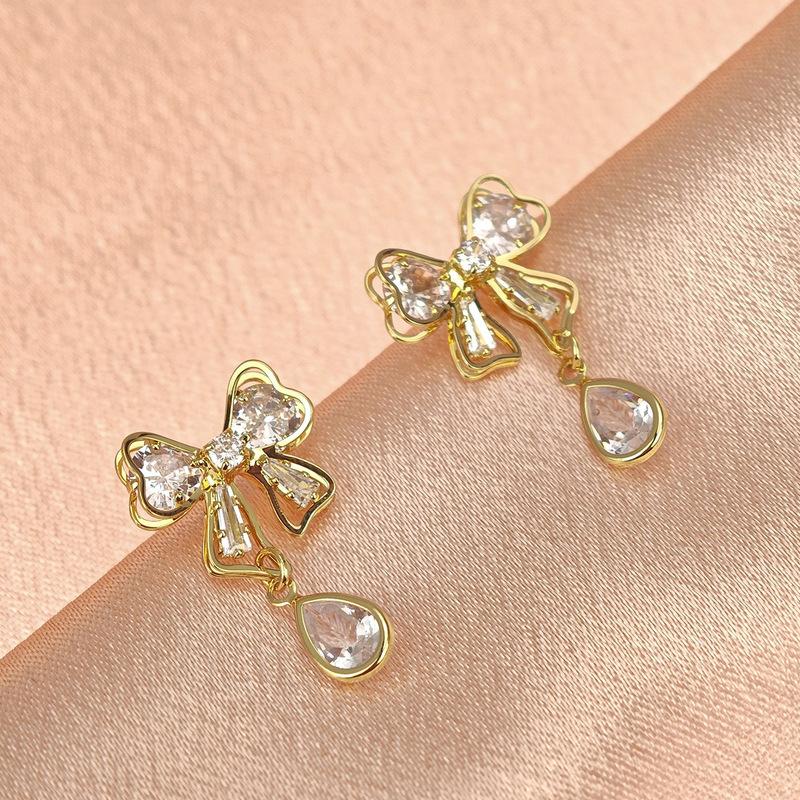S925 Sterling Silver Bow Stud Earrings for Women CZ Diamond Accent Cute Butterfly Bow Knot Earrings Hypoallergenic Elegant Daily