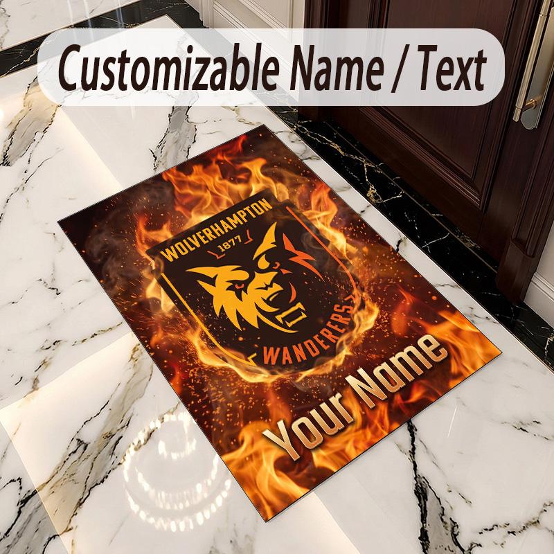 Crystal Velvet Rug Wolverhampton Wanderers Football Print Custom Name Text Floor Mat Home Decor