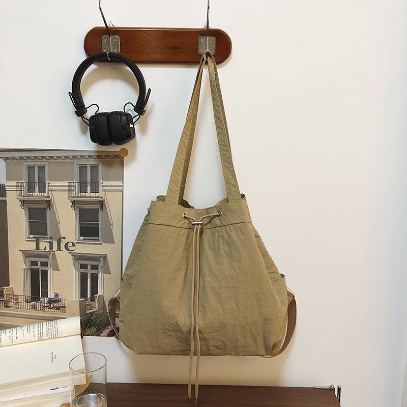 Casual Nylon Cloth Multi-Purpose Drawstring Backpack Women'S Lazy Backpack Large-Capacity Student Schoolbag Shoulder Bag Men