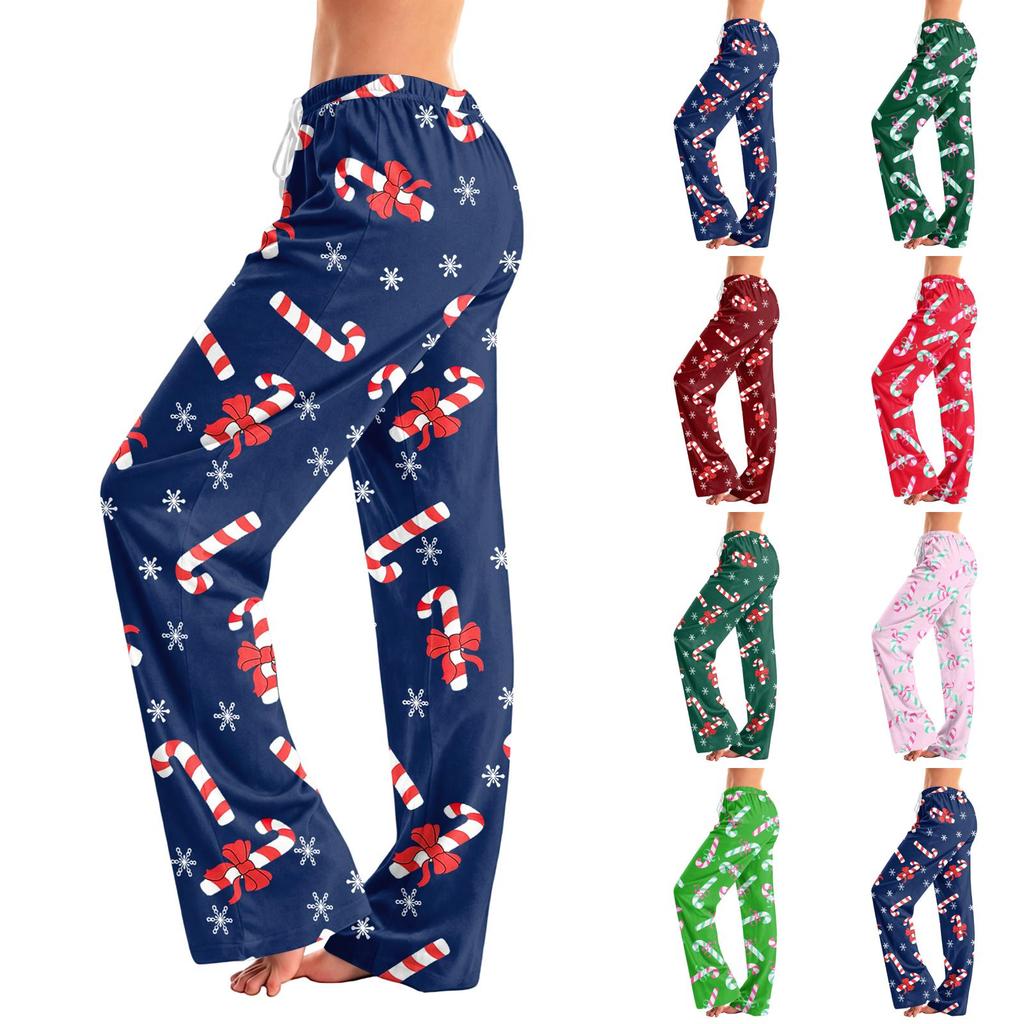 Pantaloni da Donna con Stampa Natalizia, con e Senza Tasche, Pigiami Casual per la Casa