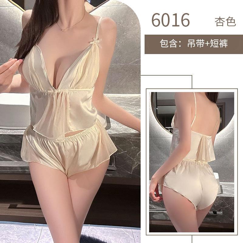 Sex Sexy Underwear Women's Summer Ice Silk Thin Sex Fun Front Open Lace Perspective Set