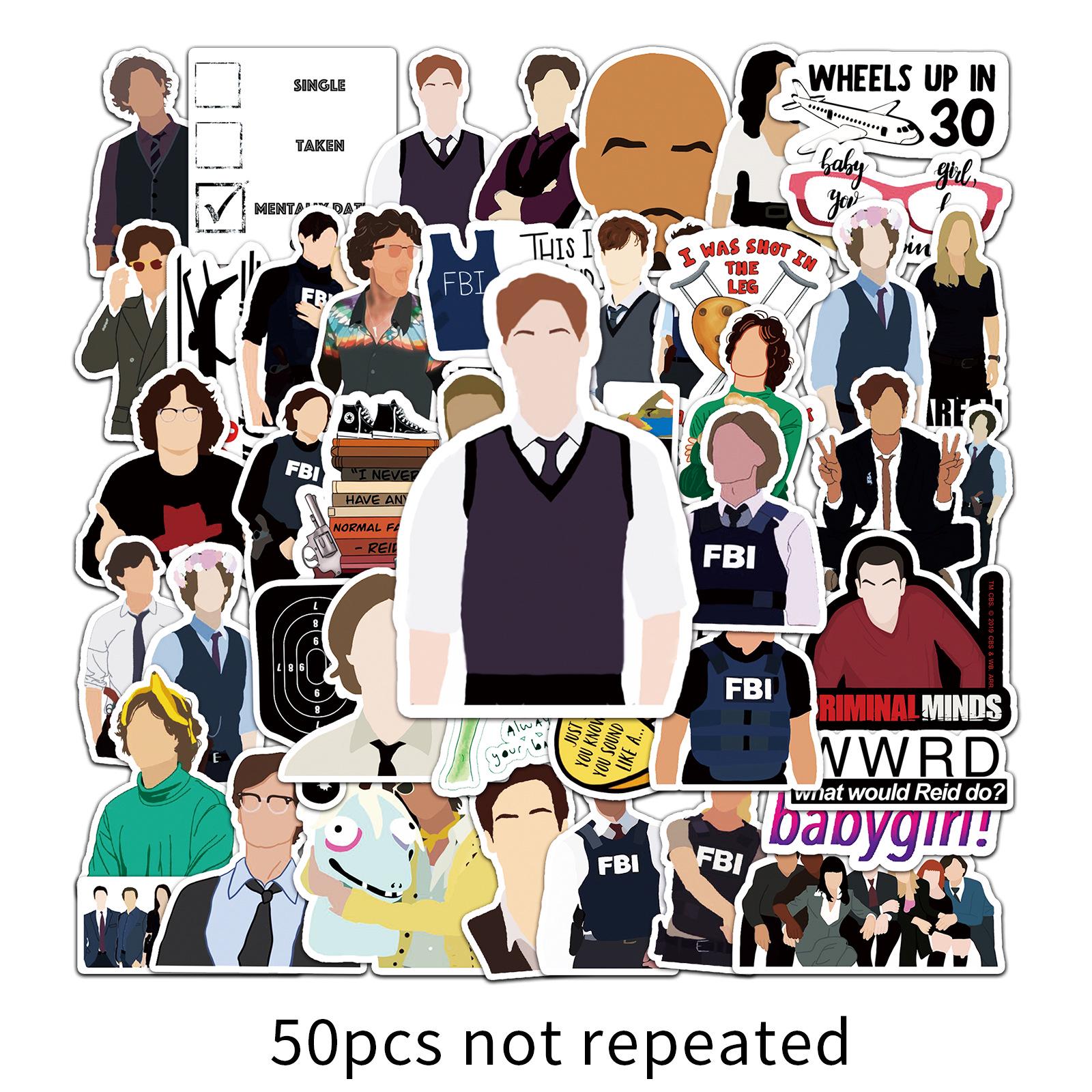 50-Piece Crime Psychology & Personality Film Sticker Set for Suitcase & Stationery