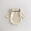 Korean Children's Spring/Autumn Lapel Romper - Cute Baby College Style Long-Sleeve Outfit.
