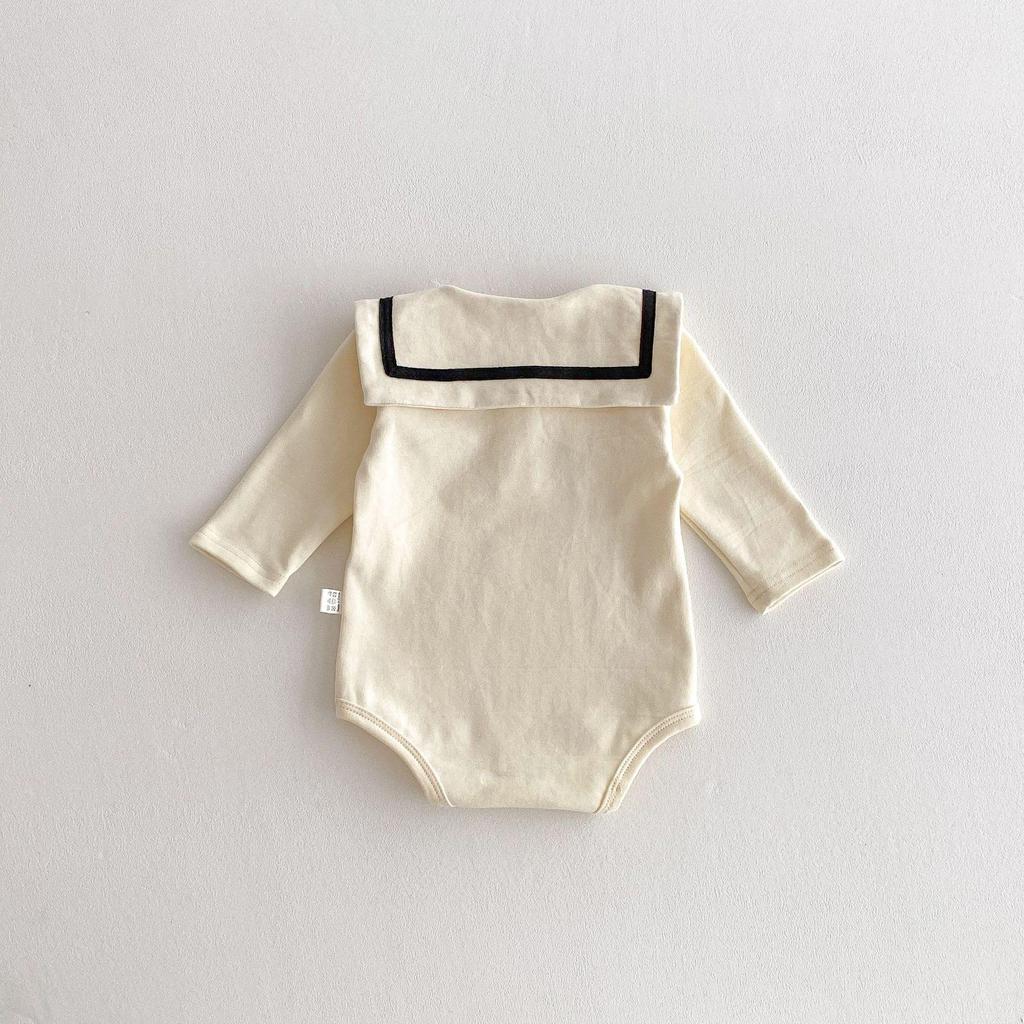 Korean Children's Spring/Autumn Lapel Romper - Cute Baby College Style Long-Sleeve Outfit.
