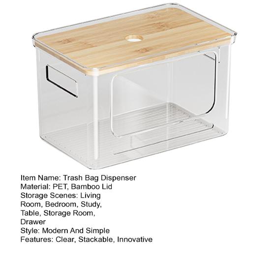 Dispenser per Sacchi della Spazzatura Portasacchi Impilabile con Coperchio in Bambù Organizzatore Trasparente in Plastica per Sacchi della Spazzatura per Cucina Lavanderia Dispensa Sotto il Lavello