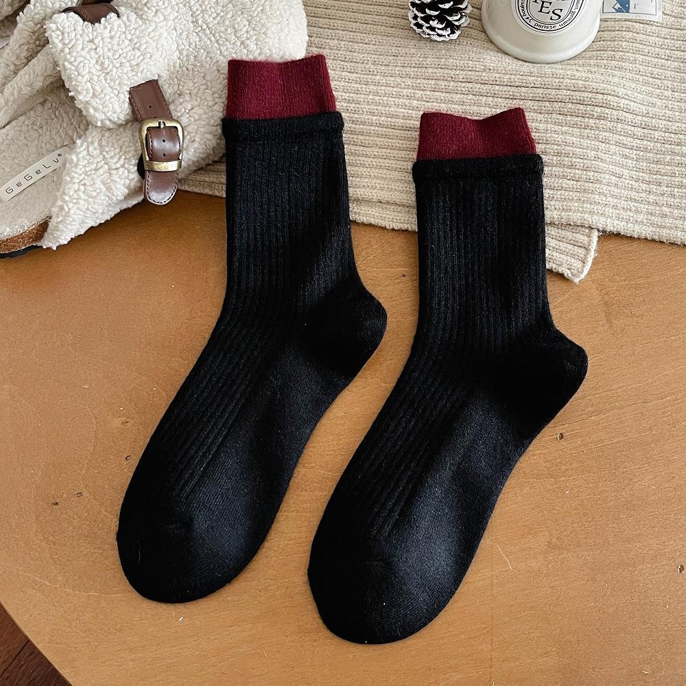 Autumn And Winter Warm Stacking Socks Children Vertical Pattern Thin Double Luo Mouth Medium Tube Calf Socks Ins Tide Breathable Boneless Cotton Socks