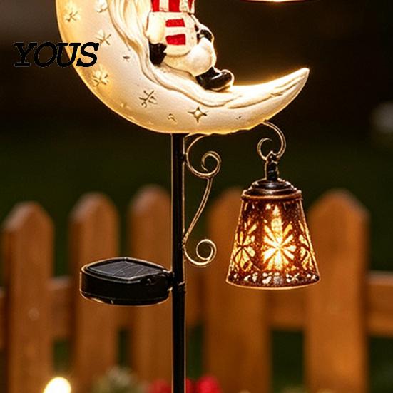 Holiday Bell Hanging Garden Ornaments Solar Christmas Light, Santa Crescent Snowman Decorative Light with Stake, Seasonal Lawn Decorations Waterproof
