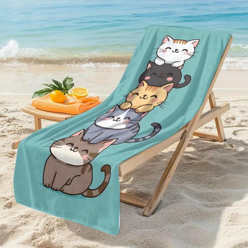 Cute Cartoon Kitten Beach Towel Sun Protection Windproof Soft Towel deal forSwimming, Camping, Bathing, Perfect Gift for Sons