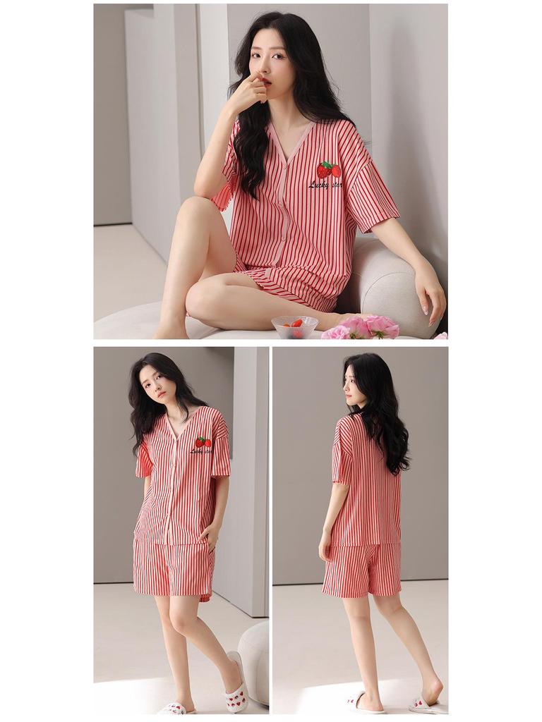 Women's Summer Modal Pajamas: Short Sleeve, Thin Style, with Chest Pads, Round Neck – Sweet Student Homewear