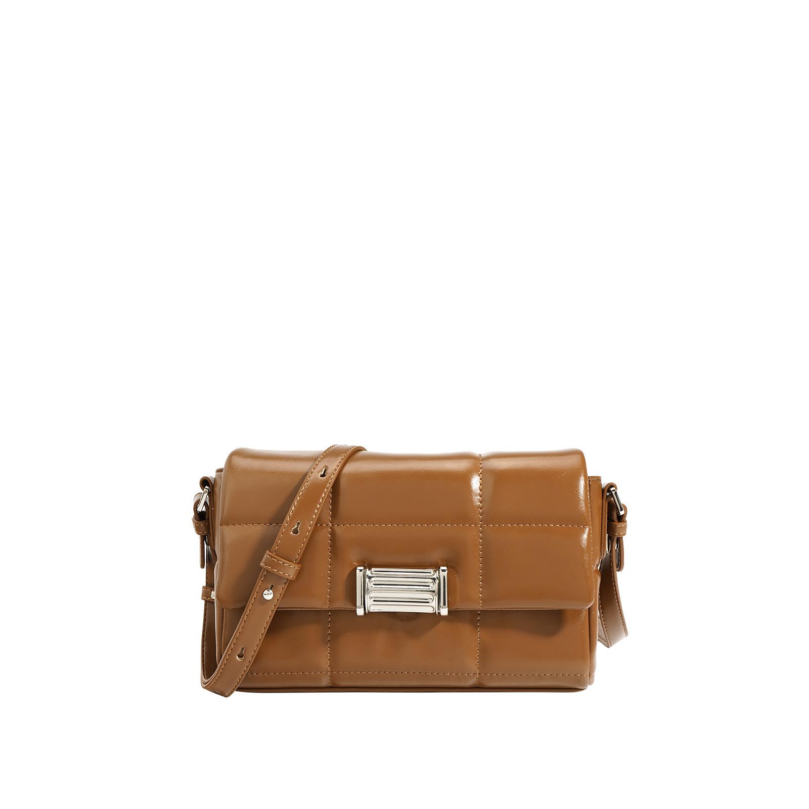 

Нишевая дизайнерская клетчатая сумка-цепочка Новая сумка-мессенджер через плечо с замком из коровьей кожи коричневый