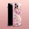 Creative Pink Crystal Floral Charm Metallic Glass Phone Case For iPhone 17 16 15 14 13 12 11 Pro Max 15 14 Plus 17 Air 16E Cover