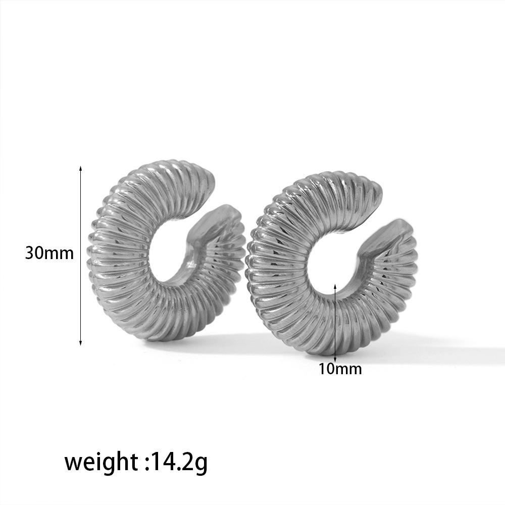 

INS style personalized simple earrings 18K gold stainless steel threaded C-shaped earclips high-end earrings women s fashion