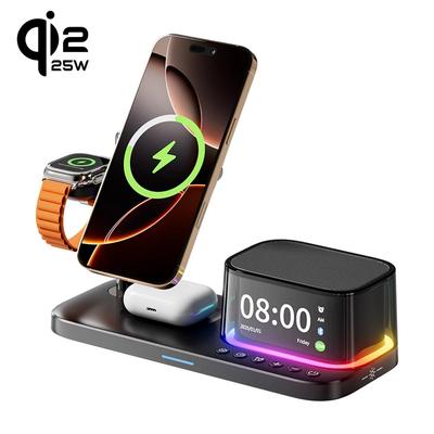 25W Qi2.2 Magnetic Wireless Charger Stand Alarm Clock RGB Light For iPhone 17~12 Pro Max iWatch 11-2 Airpods Pro 3 Fast Charging