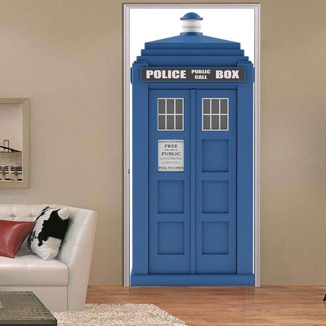 Art Wood Door 3d Modern Stickers Wallpaper Retro Style Poster Mural Decorated With Antique Red Brick Wall Door Stickers