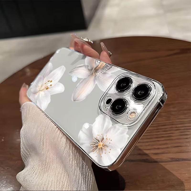 Transparent White Peach Flower Phone Case For iPhone 17 16 16E 15 14 13 12 11 Pro Max X XR XS Max 7 8 Plus 17 Air Soft Cover