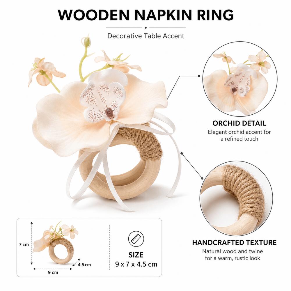 Wooden Base Napkin Ring Orchid Handcrafted Flower Napkin Fastener Lightweight Nordic Style Decorative Napkin Ring