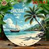 HD Blechschild Sansibar Tansania Tropischer Strand Runde Metall Wandkunst Reise Landschaft Dekor für Zuhause Büro