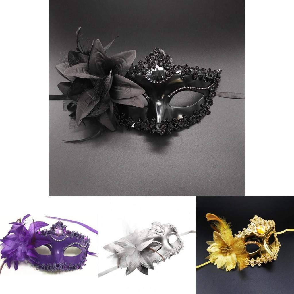 Elegant Lace Masquerade Mask With Rhinestone Flower Accents For Women's Halloween Costume Props