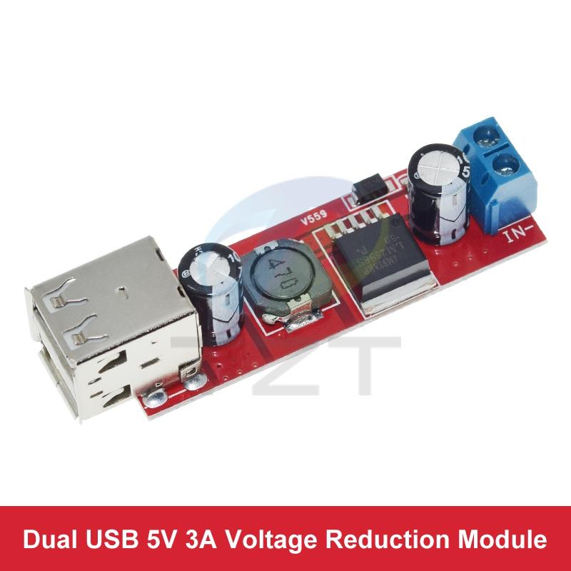 TZT 1/3PCS DC 6V-40V To 5V 3A Double USB Charge DC-DC Step-down Converter Module For Vehicle Charger LM2596 Dual USB
