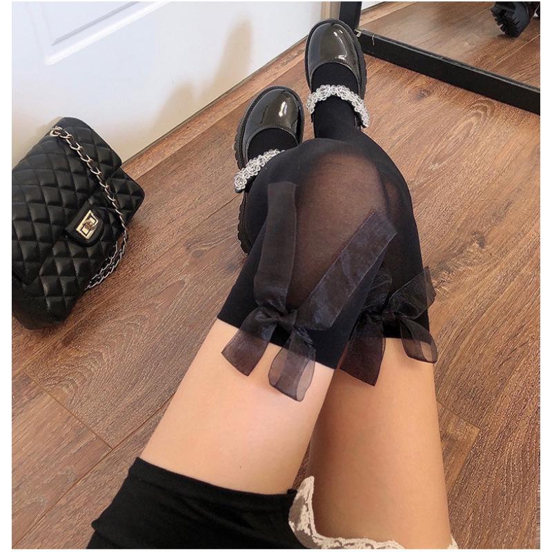 White Knee-High Socks – College Style JK Black Stockings with Bow