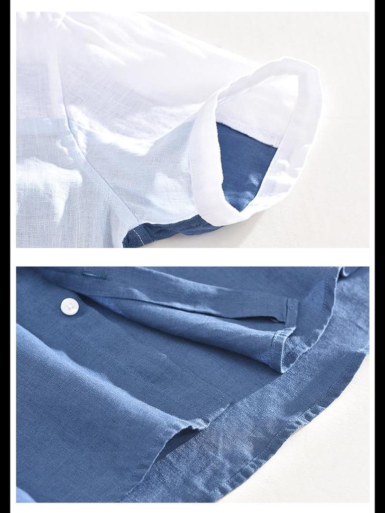 1728 Men's Breathable Loose-Fit Linen Square Collar Short Sleeve Shirt