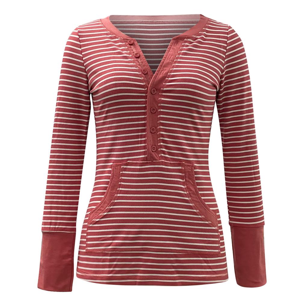 Top Autunnali da Donna Manica Lunga Collo a Bottoni Maglia a Righe T-shirt Estetica Y2K Top Grunge
