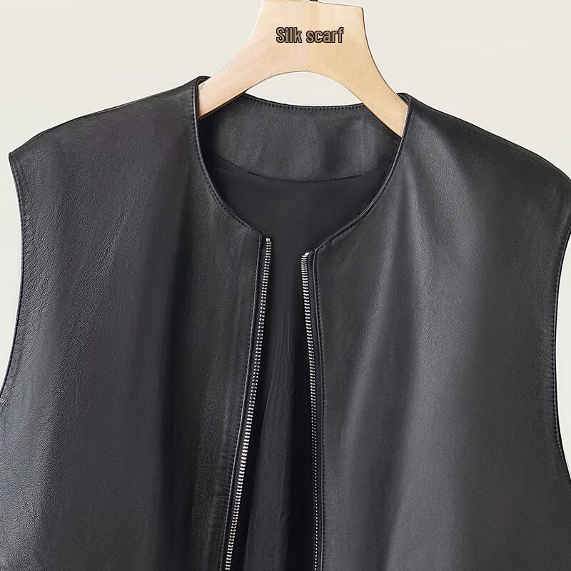 Elegant Women's Round Neck Faux Leather Vest