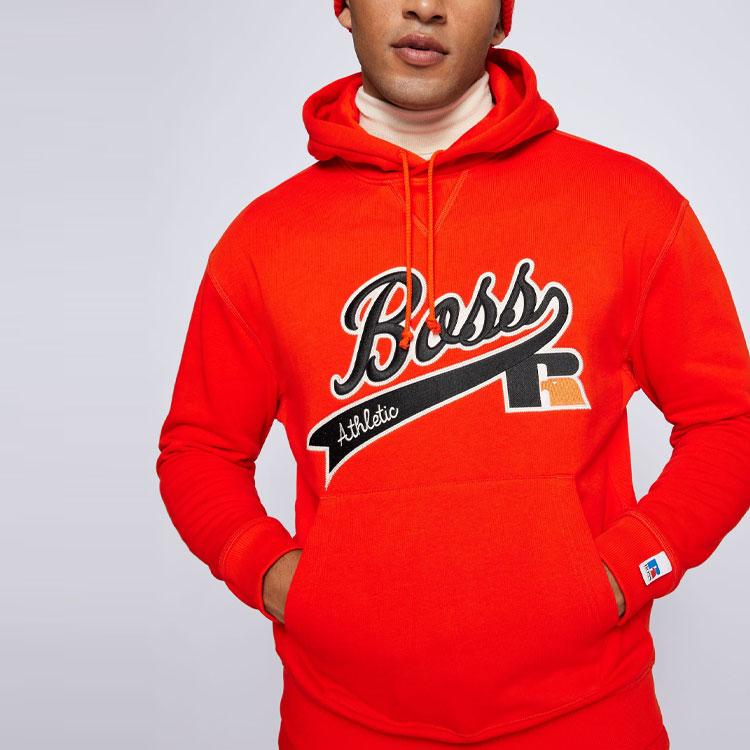 HUGO BOSS X Russell Athletic Sweatshirts Men's Orange Hooded Moderate Regular 50463556-821