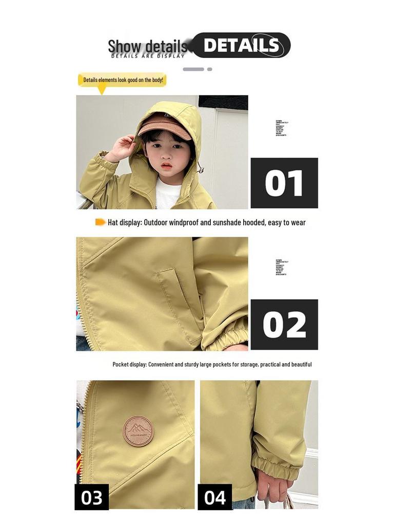 Herbst 2025 Kapuzenjacke: Trendiger Windbreaker für Jungen, kleine und mittlere Größen, lässige Oberbekleidung