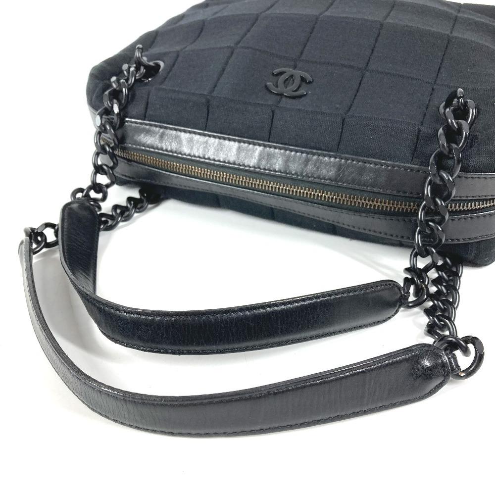 CHANEL CC Mark logo chocolate bar Tote Bag Shoulder Bag cotton / Leather Black