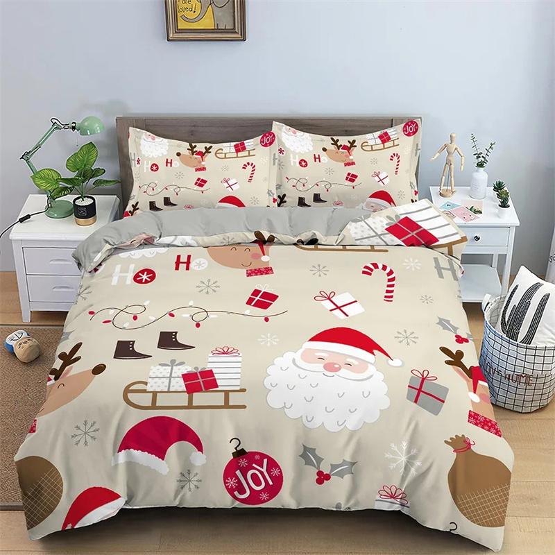 Roter Weihnachts-Bettbezug, King-Queen-Bett, Cartoon-Weihnachtsmann, Bettwäsche-Set für Kinder, Jungen und Mädchen, Happy Holiday, 2/3-teilig, Polyester-Bettbezug