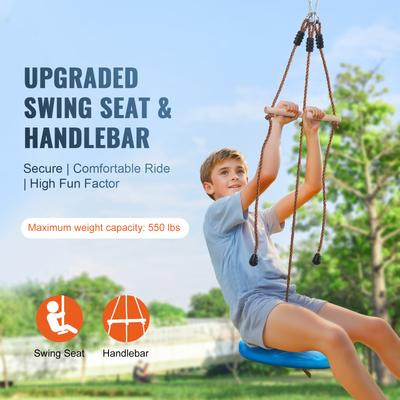 SucceBuy Zipline Kit for Kids and Adult 52 Ft Zip Line Kits Up To 500 Lb Backyard Outdoor Quick Setup Zipline Seat and Handlebar