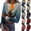Women's Casual Christmas Print Long Sleeve Ribbed Round Neck Top
