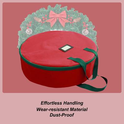 Red Round Wreath Storage Bag 600D Oxford Cloth Sturdy Carry Handle Containers For Christmas Wreath Ornament Storage Packing