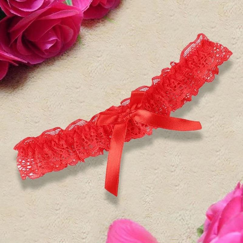 Damen Beinschleifenring Sexy Dessous Spitze Floral Strumpfhaltergürtel Schleife Beinschlaufe Lolita Brautkostüm Cosplay Mode Strumpfring One Size red