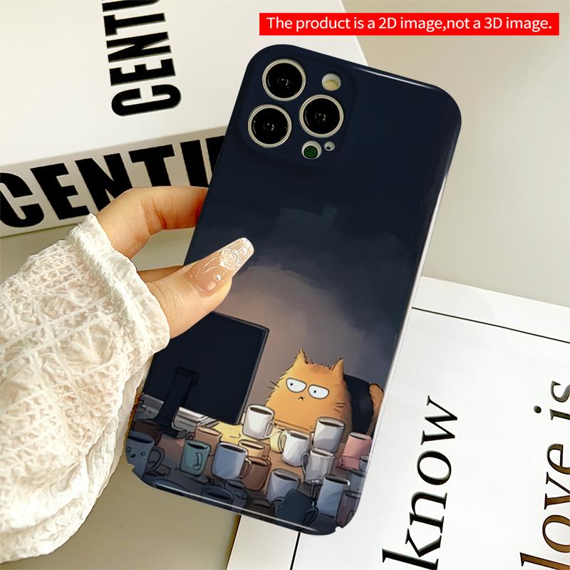 2DFlat Cute Cat Typing on Laptop All inclusive film hard iPhone case, compatible with iPhone 18 Pro Max 17 16 15 14 13 12 11