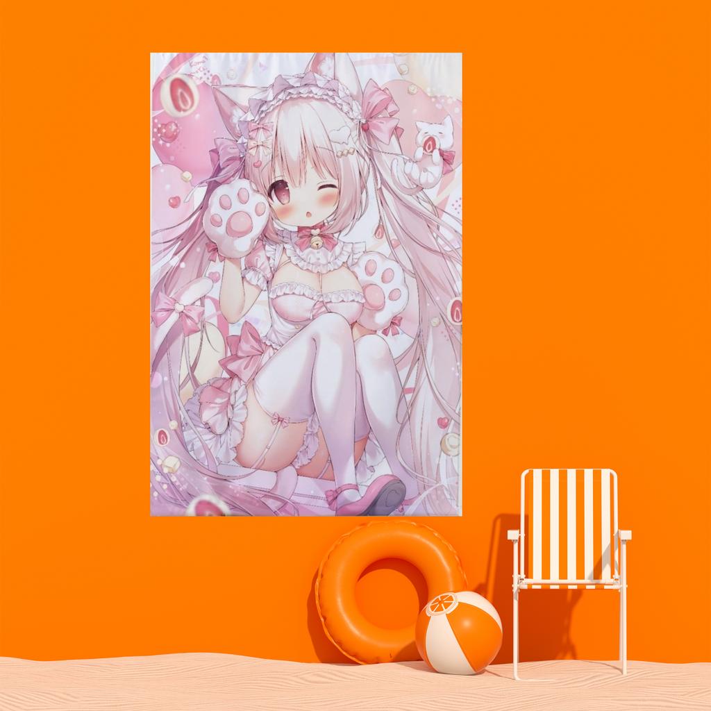 TTTaodou Anime Girl Game Tapestry Pink Cloth Dorm Bedroom Decor Tapestry B2 High Quality Fabric Multi Size Flat Print Design