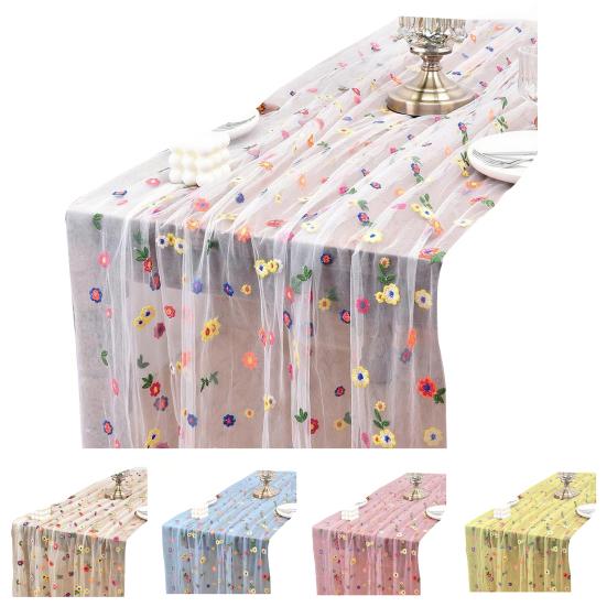 Vyšívaný květinový běhoun na stůl Jarní Letní Květinový Běhoun na Stůl 6 stop Tylový Běhoun na Stůl pro Domácí Párty Sváteční Svatbu Dekorace
