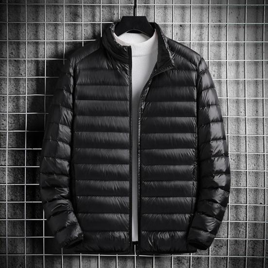 Men Cotton Coat Stand Collar Long Sleeve Zipper Closure Lightweight Jacket