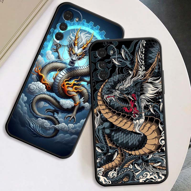 Fashion Dragon Illustration Phone Case For Motorola G85 Edge 50 G24 G35 G14 G04 40 G72 G34 G G54 G13 G32 5G Black