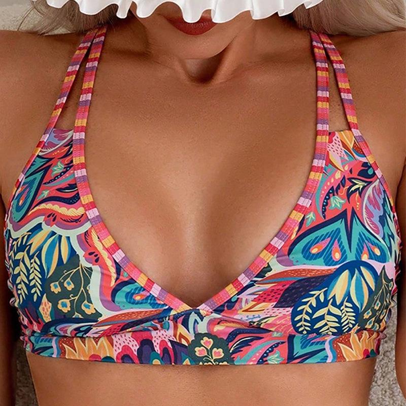 

2025 Европейский и американский купальник бикини топ с принтом на двойных бретелях Medium