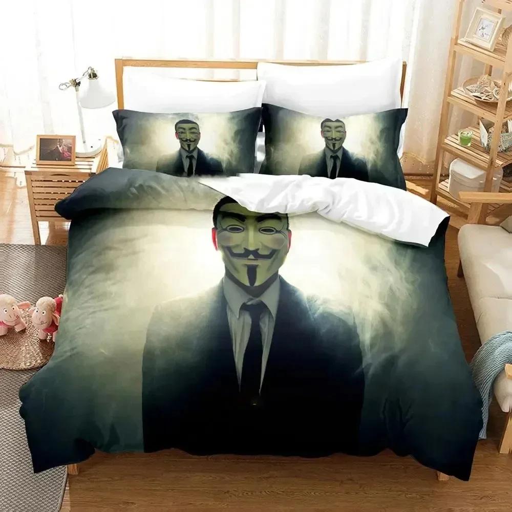 Personality Technology Anonymous Bedding Set Duvet Cover Sheet Printed Bed Set Pillowcase Full Queen King Size Comforter Bedroom
