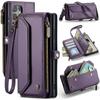 Custodia di Lusso in Pelle per Samsung S24 FE S23 Ultra S22 S21 Plus S20 S25 A16 A17 A57 A55 A35 A54 A34 S26 Tracolla con Cordino Portafoglio con Zip Slot per Carte Copertura