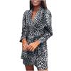 Women  Slim  Long Sleeve Leopard Printing V-Neck Bandage Irregular Dress