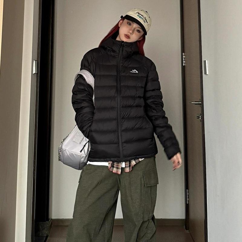 Ribs light and thin short couple retro bread clothes hooded versatile solid color large size warm winter down cotton clothes tide