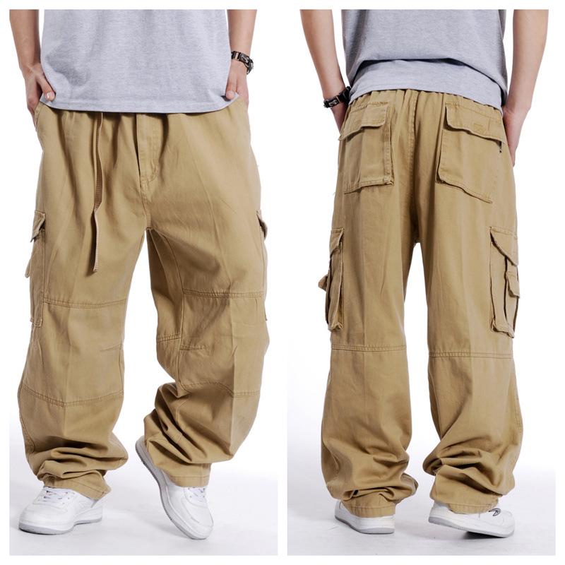 

Мужские брюки больших размеров с эластичной талией, широкими штанинами и множеством карманов для весны и осени L хаки