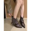 French Medium Heel Short Boots Women's Autumn and Winter Single Boots Belt Buckle Fashion Temperament Pointed High Heels Foreign Style