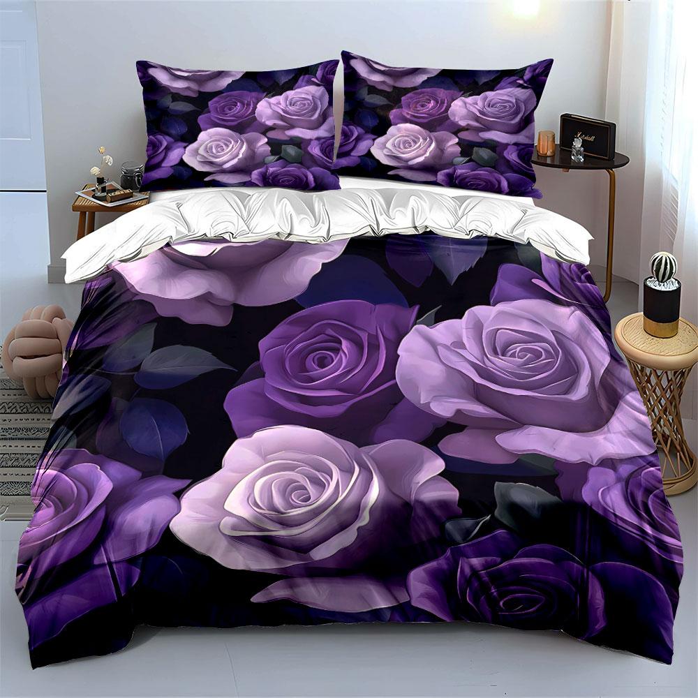 Elegant Purple Rose Gift Set Exquisite Three-Piece Bedding Set Gift For Kids And Adults