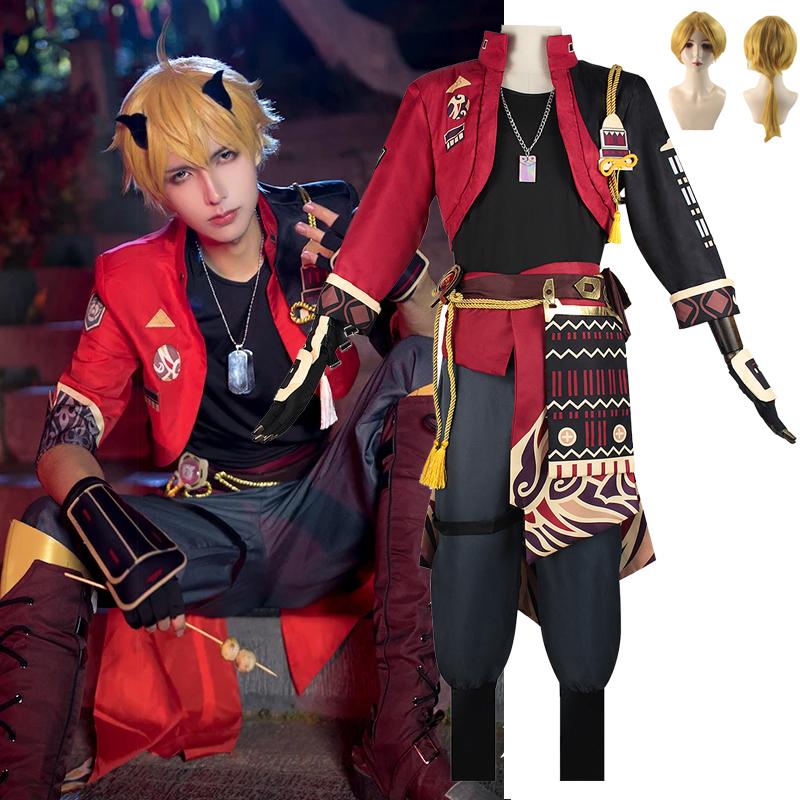

Аниме игра Genshin Impact Thoma костюмы для косплея наряды Red Balck игра ролевая игра костюм пальто верх брюк парик Хэллоуин вечеринка униформа одежда