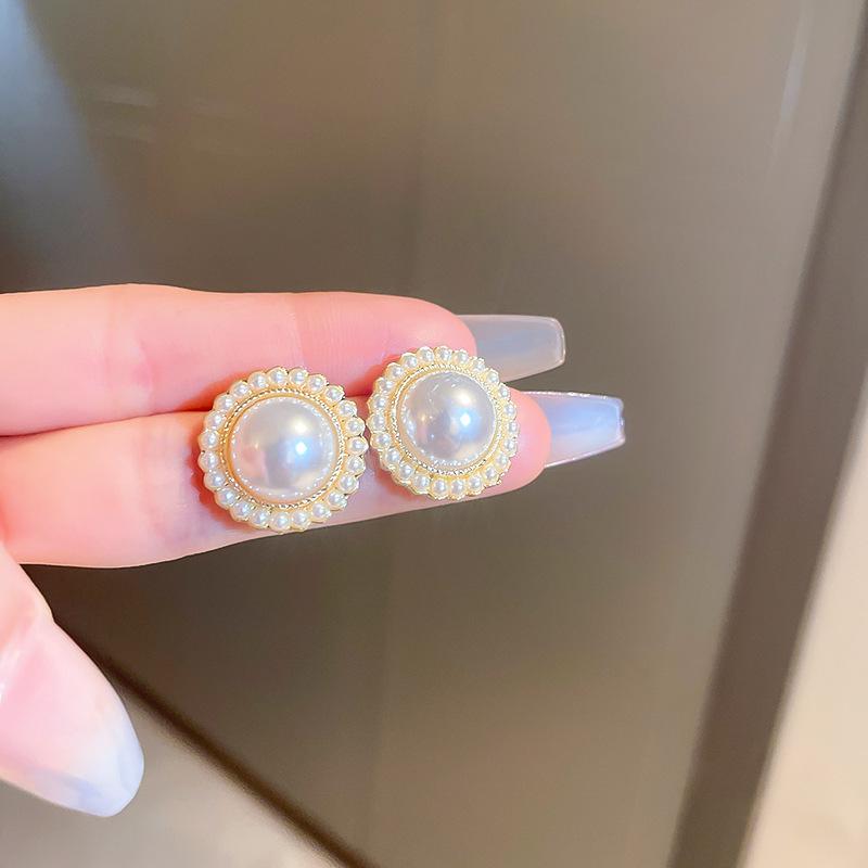 Silver Zircon Heart Bow Pearl Mermaid Earrings - Korean High-End Studs for Women